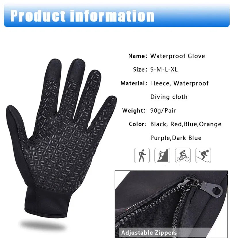 Winter Touchscreen Ski Gloves - Waterproof Thermal Fleece Lined