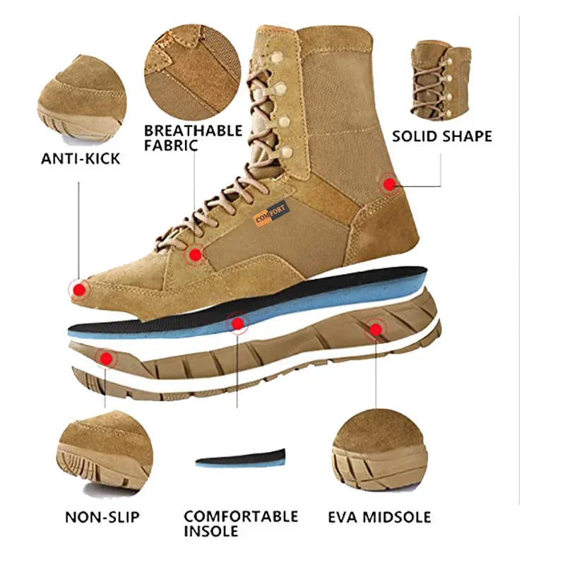 LOUIHAWK Men's Tactical Desert Boots - Mid-Calf Outdoor Combat Hiking Boots