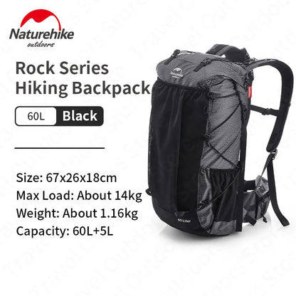 Naturehike Rock Series Hiking Backpack - 40L/60L Ultralight Waterproof Trekking Pack with Rain Cover