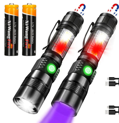 3-in-1 Professional LED Flashlight with UV Light & Magnetic Base - 1200 Lumens