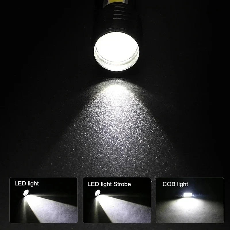Rechargeable Mini LED Flashlight - COB+XPE Portable Torch with Zoom