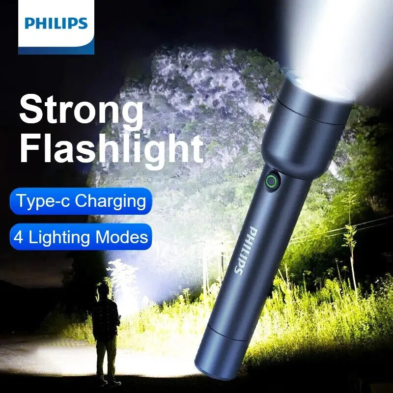 Philips Rechargeable LED Flashlight - 300 Lumen Tactical Torch with USB Charging