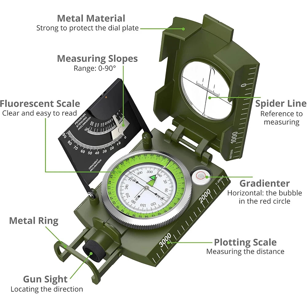 Professional Military Compass - Waterproof Metal Geological Navigation Tool