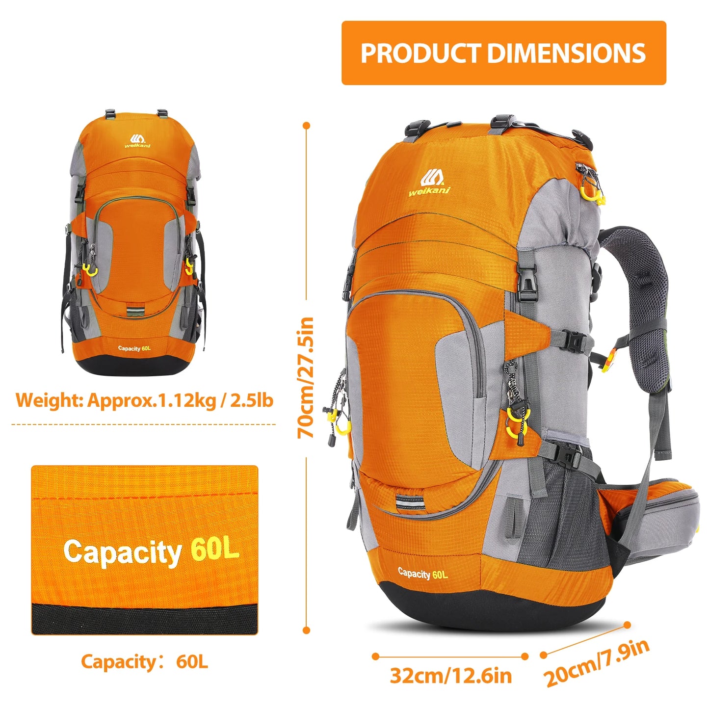 LIXADA 60L Waterproof Hiking Backpack with Rain Cover