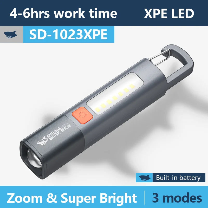 Smiling Shark SD1023 Rechargeable LED Flashlight - Waterproof Zoomable Camping Torch