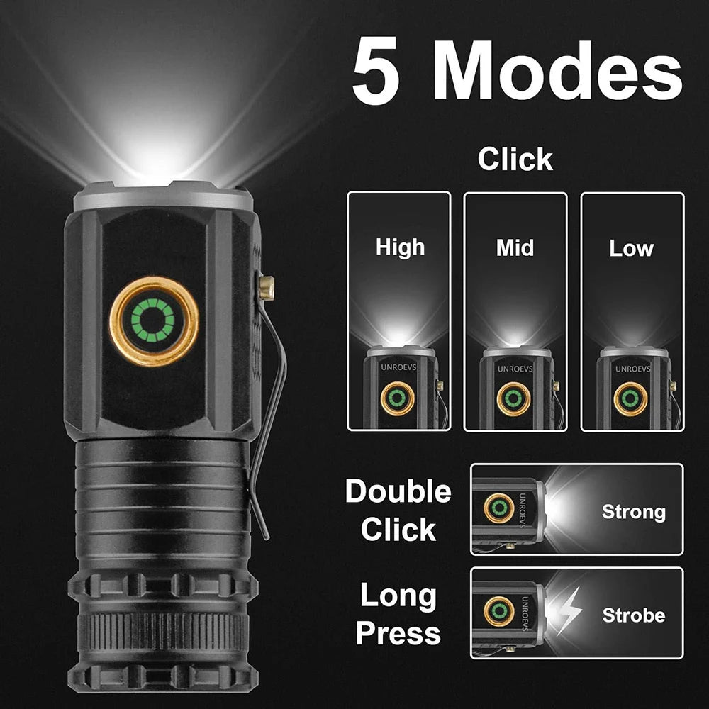 Rechargeable Mini LED Flashlight - 2000 Lumen Waterproof Tactical Torch