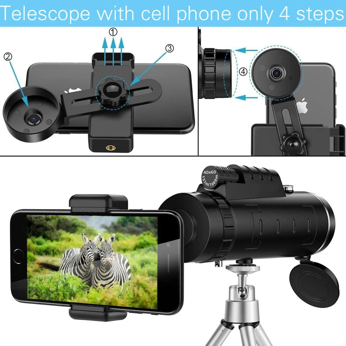 Professional 40x60 HD Monocular Telescope - Military Grade Zoom Binoculars