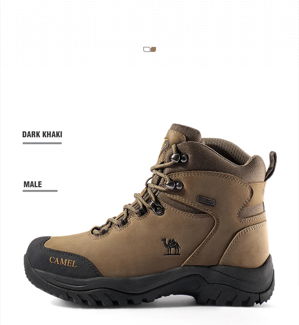 Camel Waterproof Hiking Boots - High-Top Tactical Outdoor Shoes