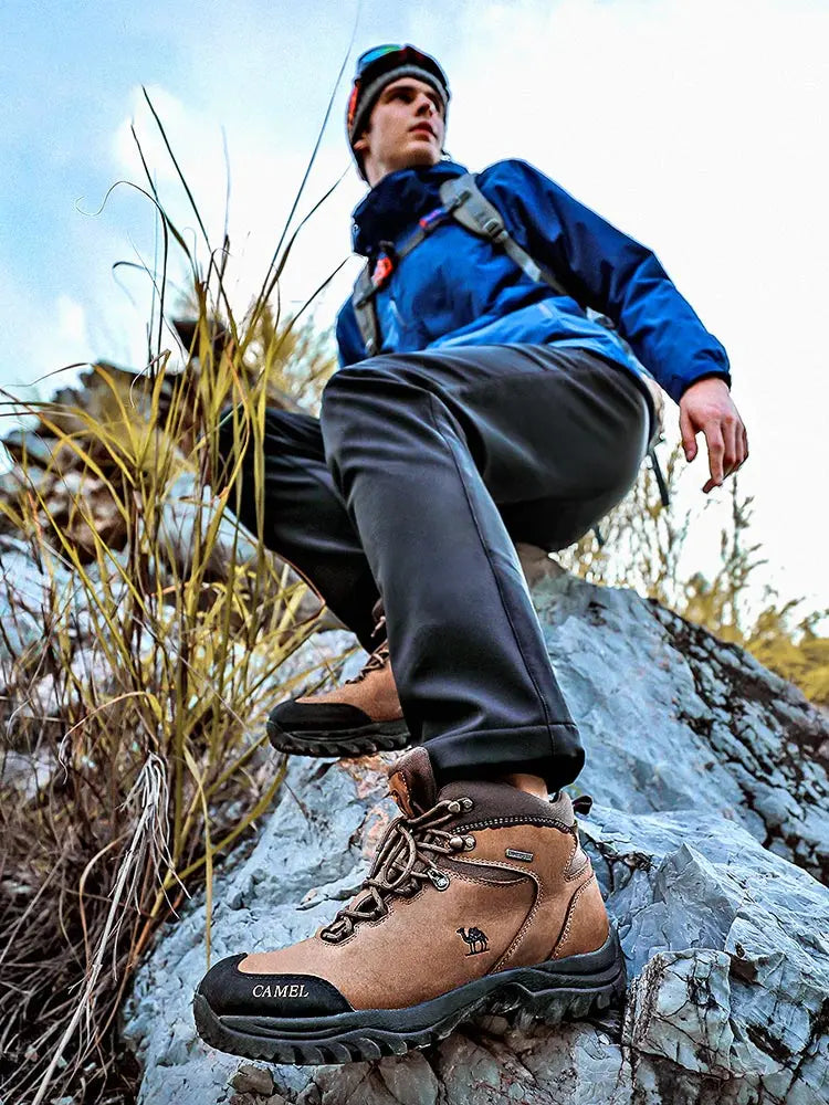Camel Waterproof Hiking Boots - High-Top Tactical Outdoor Shoes